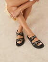 【送料無料】 マンゴ レディース サンダル シューズ Mango gold studded buckle strap sandals in black Black