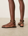 【送料無料】 マンゴ レディース サンダル シューズ Mango gold toe ring detail leopard print sandals in black Black