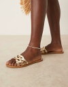 【送料無料】 マンゴ レディース サンダル シューズ Mango leather braided detail sandals in gold GOLD