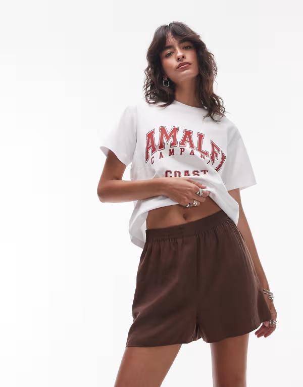 トップショップ レディース ボトムス ハーフパンツ・ショーツ ショートパンツ Topshop super soft cupro shorts in chocolate - part of a set chocolate チョコレート