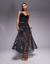 【送料無料】 エイソス レディース スカート ボトムス ASOS DESIGN embellished mesh maxi skirt in black black