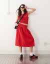 【送料無料】 コルージョン レディース スカート ボトムス COLLUSION linen look drop waist midi skirt in red - part of a set RED
