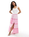 【送料無料】 ミスセルフフリッジ レディース スカート ボトムス Miss Selfridge gingham and stripe mix maxi skirt Pink gingham
