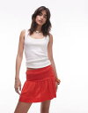 【送料無料】 トップショップ レディース スカート ボトムス Topshop high rise linen mini skirt with ruched sides in red RED