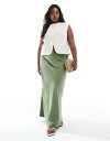 【送料無料】 エイソス レディース スカート ボトムス ASOS DESIGN Curve linen blend bias cut maxi skirt in khaki green khaki