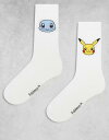 【送料無料】 エイソス レディース 靴下 アンダーウェア ASOS DESIGN 2 pack Pokemon character graphic socks in ecru ECRU