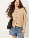 【送料無料】 エイソス レディース カーディガン アウター ASOS DESIGN knit short sleeve ribbed cardigan in s...
