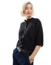 【送料無料】 エイソス レディース カーディガン アウター ASOS DESIGN knit short sleeve ribbed cardigan in b...