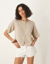 【送料無料】 エイソス レディース カーディガン アウター ASOS DESIGN knit short sleeve cardigan in oatmeal Oatmeal