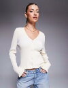 【送料無料】 エイソス レディース カーディガン アウター ASOS DESIGN neat fit cardigan with frilled hems in ecru Ecru