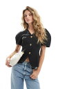 【送料無料】 エイソス レディース ジャケット・ブルゾン アウター ASOS DESIGN balloon short sleeve molded hips blazer in black Black(4)