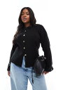 【送料無料】 エイソス レディース カーディガン アウター ASOS DESIGN Curve knit structured crew neck cardigan with gold buttons in black Black