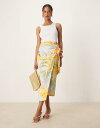 【送料無料】 ネバーフリードレスド レディース スカート ボトムス Never Fully Dressed Jaspre wrap midaxi skirt in mixed print Green Print