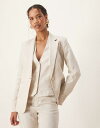 【送料無料】 マンゴ レディース ジャケット・ブルゾン アウター Mango linen slim fit blazer in ecru BEIGE