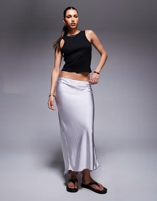 【送料無料】 リバーアイランド レディース スカート ボトムス River Island satin bias maxi skirt in silver silver