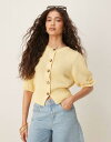 【送料無料】 エイソス レディース カーディガン アウター ASOS DESIGN crew neck cardigan with puff sleeve in...