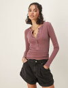 【送料無料】 フリーピープル レディース カーディガン アウター Free People jamie henley ribbed long sleeve top in red bark RED BARK