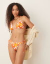 【送料無料】 マンゴ レディース トップのみ 水着 Mango floral triangle bikini top in pink and orange Pink & Orange