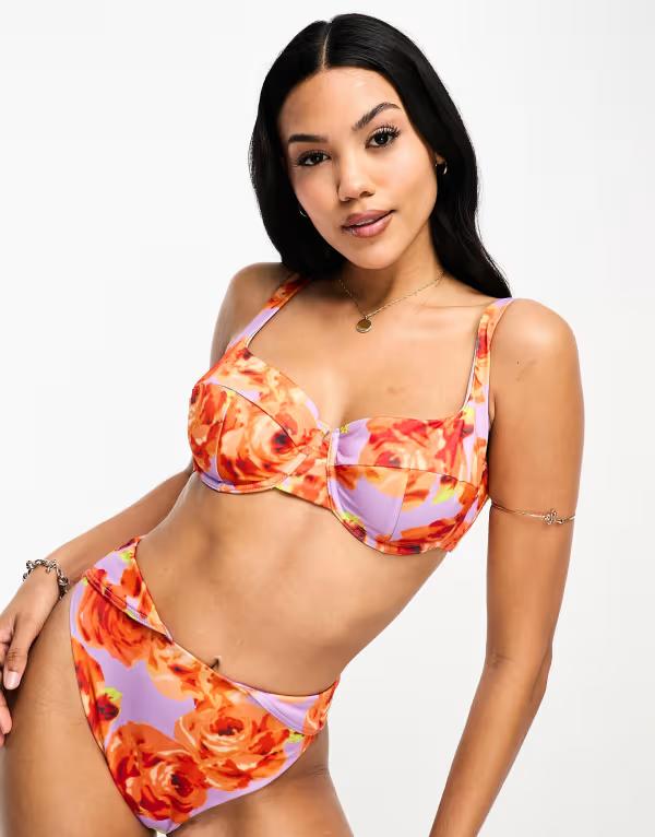 【送料無料】 エイソス レディース トップのみ 水着 ASOS DESIGN Fuller Bust underwire bikini top in oversize floral print Floral Print