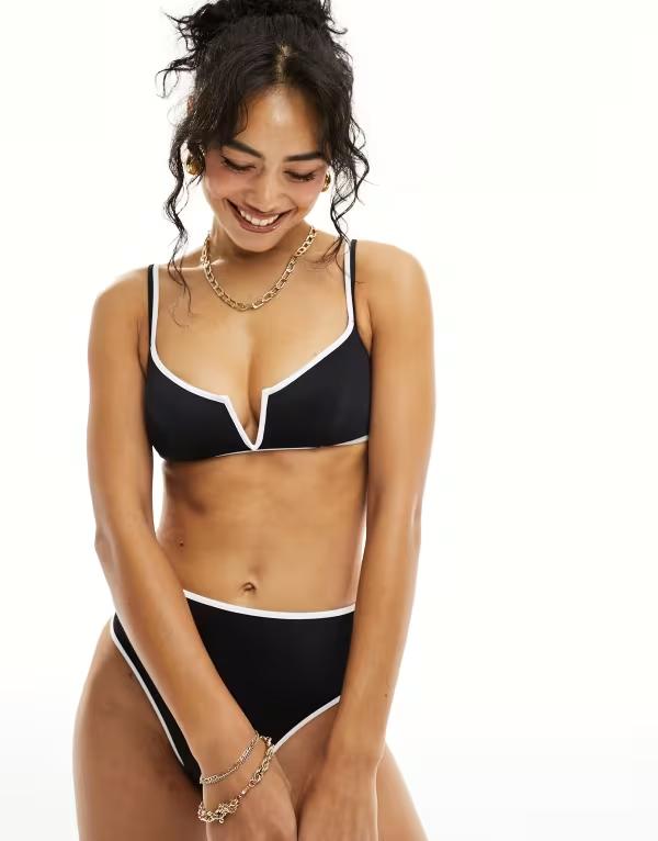 【送料無料】 フリーソサエティ レディース トップのみ 水着 Free Society contrast stripe V-front bikini top in black and white Black and white