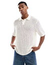 【送料無料】 ジャック アンド ジョーンズ メンズ ポロシャツ トップス Jack & Jones thick crochet polo in cream Sea salt