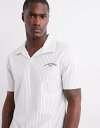 【送料無料】 リバーアイランド メンズ ポロシャツ トップス River Island open neck polo shirt in cream stripes - part of a set ECRU