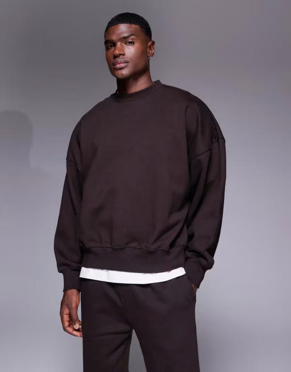 エイソス メンズ アウター パーカー・スウェット スウェット シャツ ASOS DESIGN premium heavyweight extreme oversized sweatshirt in 400gsm Mole ブラウン(4)