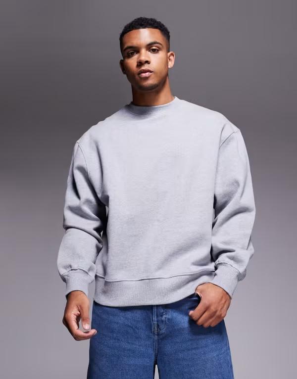 エイソス メンズ アウター パーカー・スウェット スウェット シャツ ASOS DESIGN premium heavyweight oversized sweatshirt in heather Gray Heather グレー(4)
