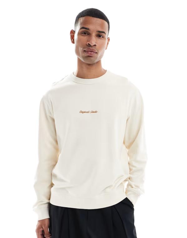 ジャック アンド ジョーンズ メンズ アウター パーカー・スウェット スウェット シャツ 刺繍 ロゴ Jack & Jones oversized sweatshirt with embroidered logo in cream Antique White ホワイト