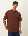 【送料無料】 エイソス メンズ ポロシャツ トップス ASOS DESIGN relaxed pique polo in brown Chocolate fondant