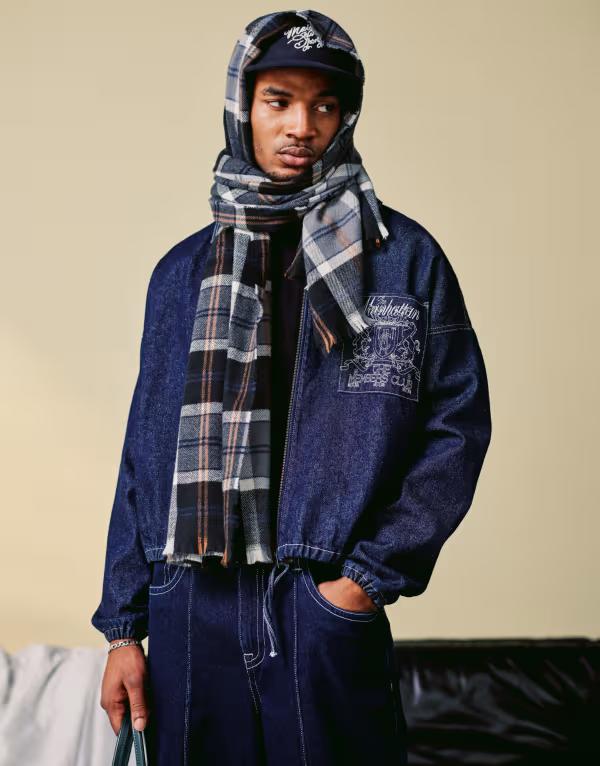 【送料無料】 エイソス メンズ ジャケット・ブルゾン アウター ASOS DESIGN harrington jacket with embroidery detail in indigo - part of a set INDIGO
