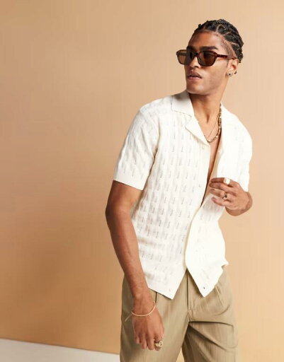 【送料無料】 サウスビーチ メンズ シャツ トップス South Beach knit beach shirt in cream CREAM 【送料無料】 サウスビーチ メンズ シャツ トップス South Beach knit beach shirt in cream CREAM