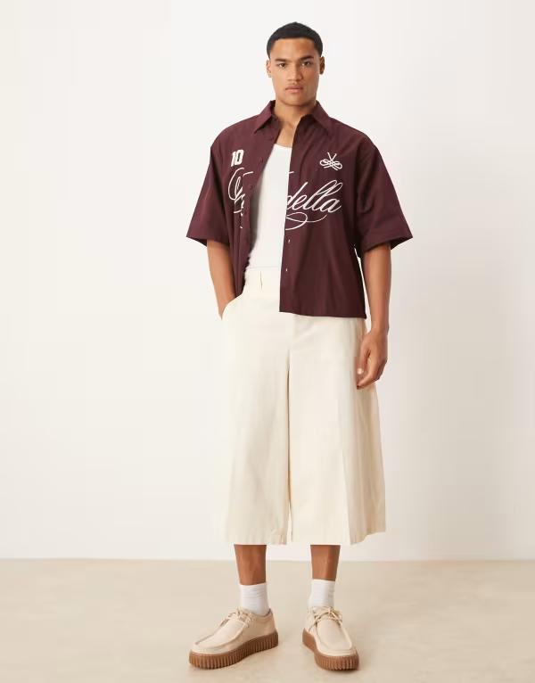 【送料無料】 エイソス メンズ ハーフパンツ・ショーツ ボトムス ASOS DESIGN longline extreme wide leg shorts in beige BEIGE