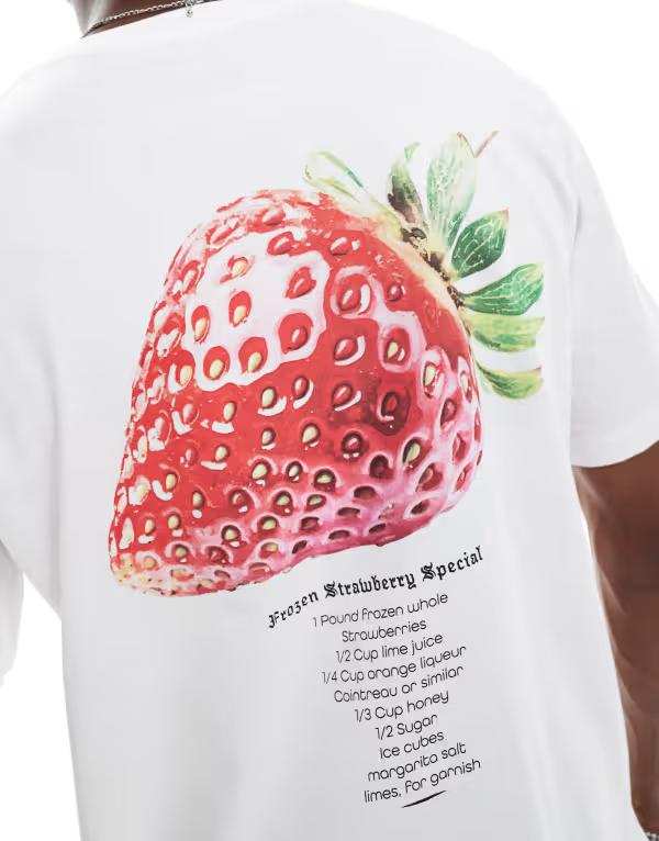 ジャック アンド ジョーンズ メンズ トップス Tシャツ プリント シャツ Jack & Jones oversized t-shirt with strawberry print White ホワイト