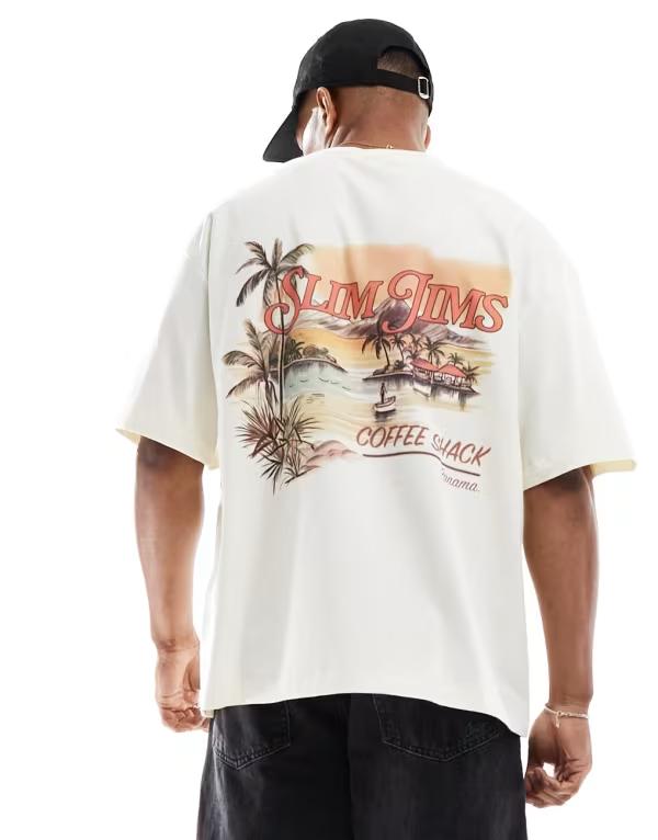 オンリーアンドサンズ メンズ トップス Tシャツ プリント シャツ ONLY & SONS oversized t-shirt with slim Jims back print Antique White ホワイト