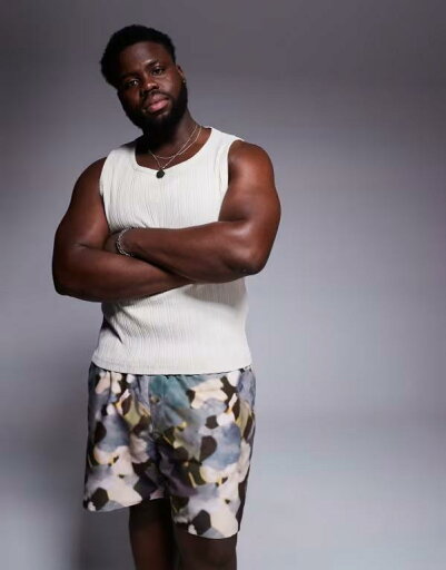 【送料無料】 エイソス メンズ ハーフパンツ・ショーツ 水着 ASOS DESIGN swim shorts in mid length in green camo print GREEN