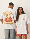 【送料無料】 エイソス レディース Tシャツ トップス ASOS DESIGN unisex oversize Disney T-shirt with Winnie the Pooh print in white WHITE