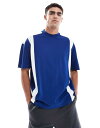 【送料無料】 エイソス メンズ Tシャツ トップス ASOS DESIGN oversized drop shoulder T-shirt with contrast panel in blue Sodalite blue