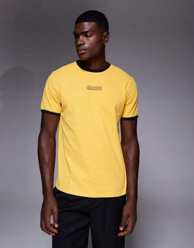【送料無料】 エイソス メンズ Tシャツ トップス ASOS DESIGN heavyweight ringer t-shirt with text graphic in washed yellow Solar power 【送料無料】 エイソス メンズ Tシャツ トップス ASOS DESIGN heavyweight ringer t-shirt with text graphic in washed yellow Solar power