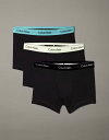 【送料無料】 カルバンクライン メンズ トランクス アンダーウェア Calvin Klein Icon Cotton Stretch 3 pack trunks in black with black waistband B- WHITE BEAU BLUE