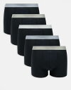 【送料無料】 エイソス メンズ トランクス アンダーウェア ASOS DESIGN 5 pack briefs with colored waistbands in black Black