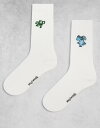 【送料無料】 エイソス メンズ 靴下 アンダーウェア ASOS DESIGN 2 pack socks with Disney's Monsters Inc embroidery in white WHITE