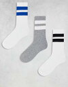 【送料無料】 ウィークデイ メンズ 靴下 アンダーウェア Weekday striped athletic socks 3-pack in white & heather gray Gray/white
