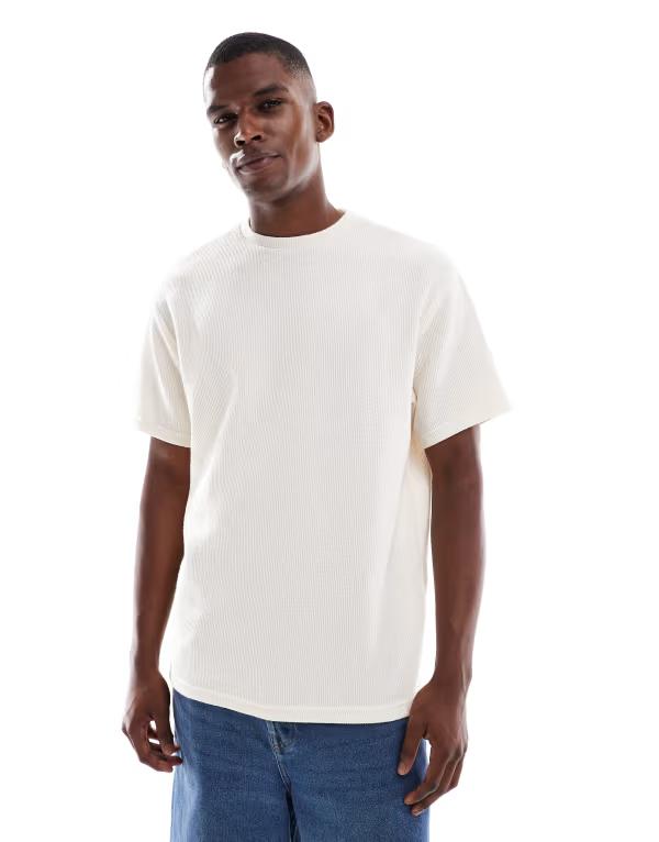 オンリーアンドサンズ メンズ トップス Tシャツ リラックスフィット シャツ ONLY & SONS relaxed fit textured T-shirt in ecru Antique white ホワイト