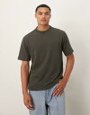 【送料無料】 マンゴ メンズ Tシャツ トップス Mango fine knit t-shirt in charcoal CHARCOAL