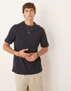 【送料無料】 マンゴ メンズ Tシャツ トップス Mango cotton herringbone t-shirt in navy NAVY
