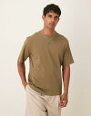 【送料無料】 マンゴ メンズ Tシャツ トップス Mango cotton relaxed T-shirt in khaki Khaki