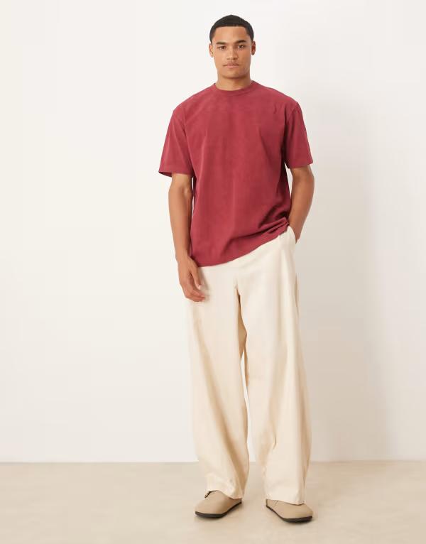 エイソス メンズ トップス Tシャツ グラフィック ASOS DESIGN heavyweight relaxed T-shirt in with city graphic in washed Syrah レッド