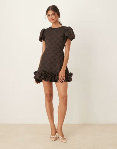 【送料無料】 シスタージュン レディース ワンピース トップス Sister Jane puff sleeve bubble hem mini dress in chocolate Chocolate 【送料無料】 シスタージュン レディース ワンピース トップス Sister Jane puff sleeve bubble hem mini dress in chocolate Chocolate