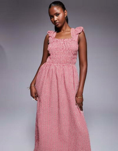【送料無料】 リバーアイランド レディース ワンピース トップス River Island cap sleeve gingham shirred midi dress in red RED 【送料無料】 リバーアイランド レディース ワンピース トップス River Island cap sleeve gingham shirred midi dress in red RED